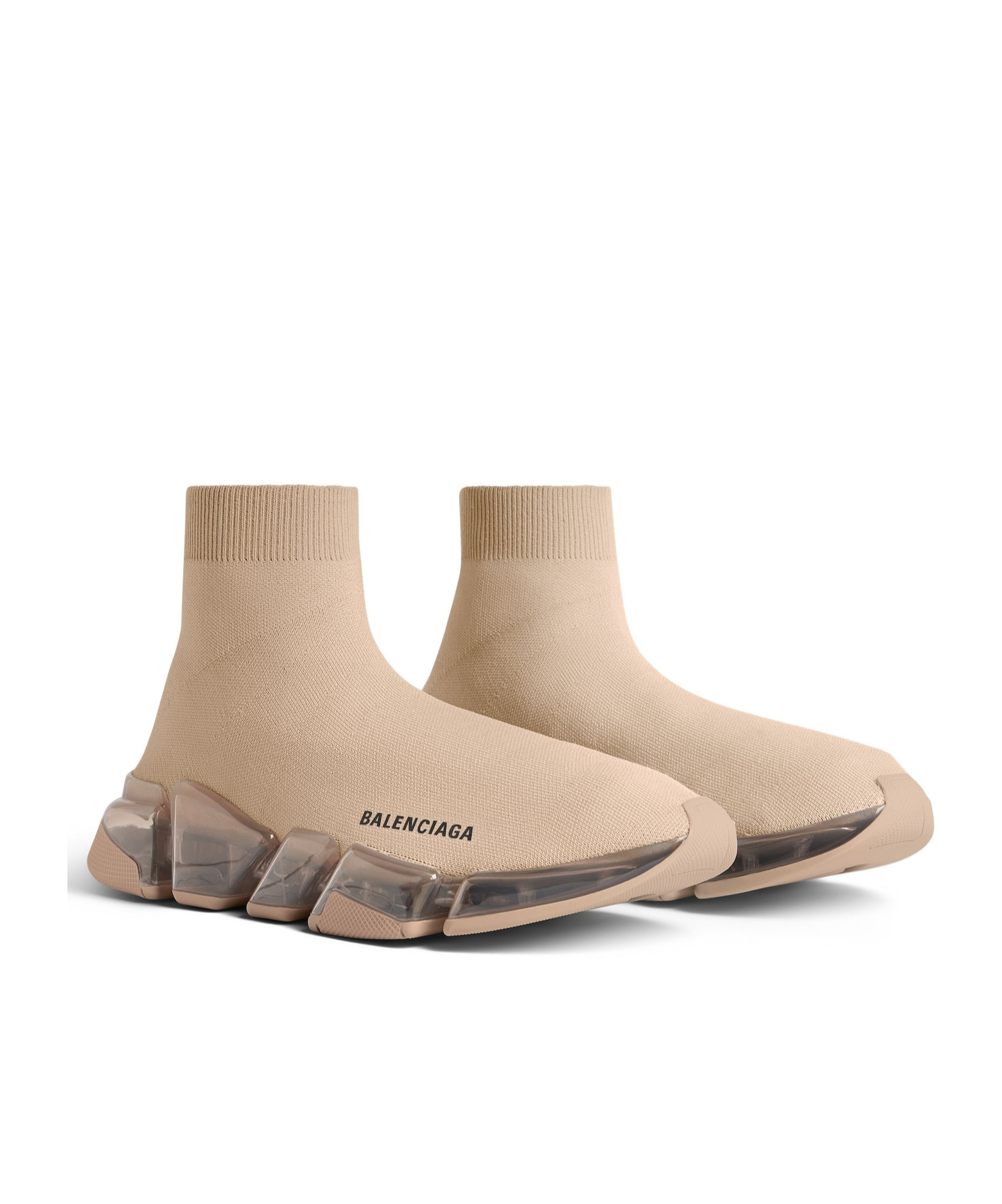 Balenciaga Men's Speed 2.0 Full Clear Sole Recycled Knit Sneaker In Beige In Neutral
