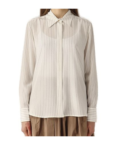 Max Mara Gong Shirt With Leather Stripe In White
