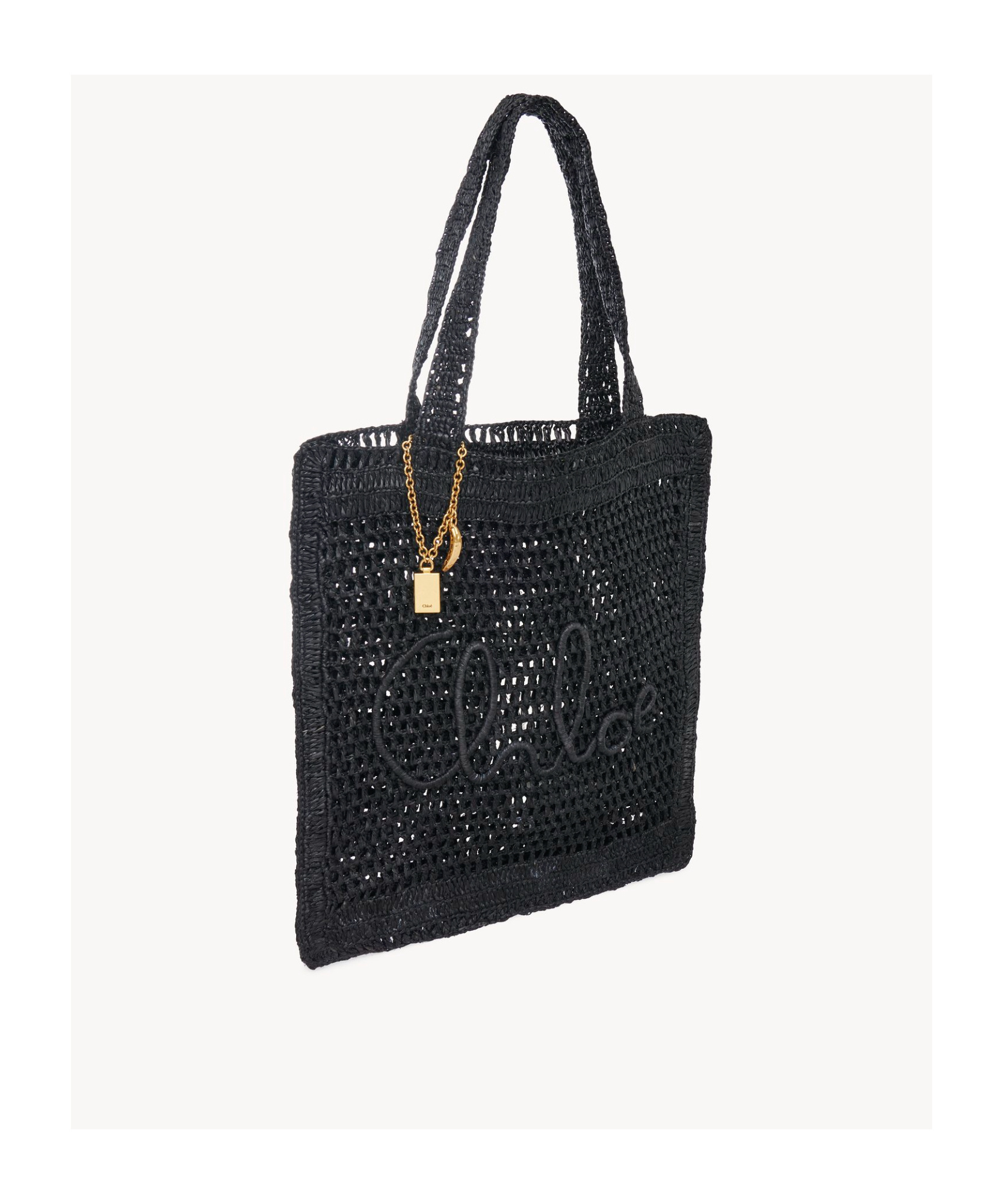 Chloé Summer Banana Woven-raffia Tote Bag In Black