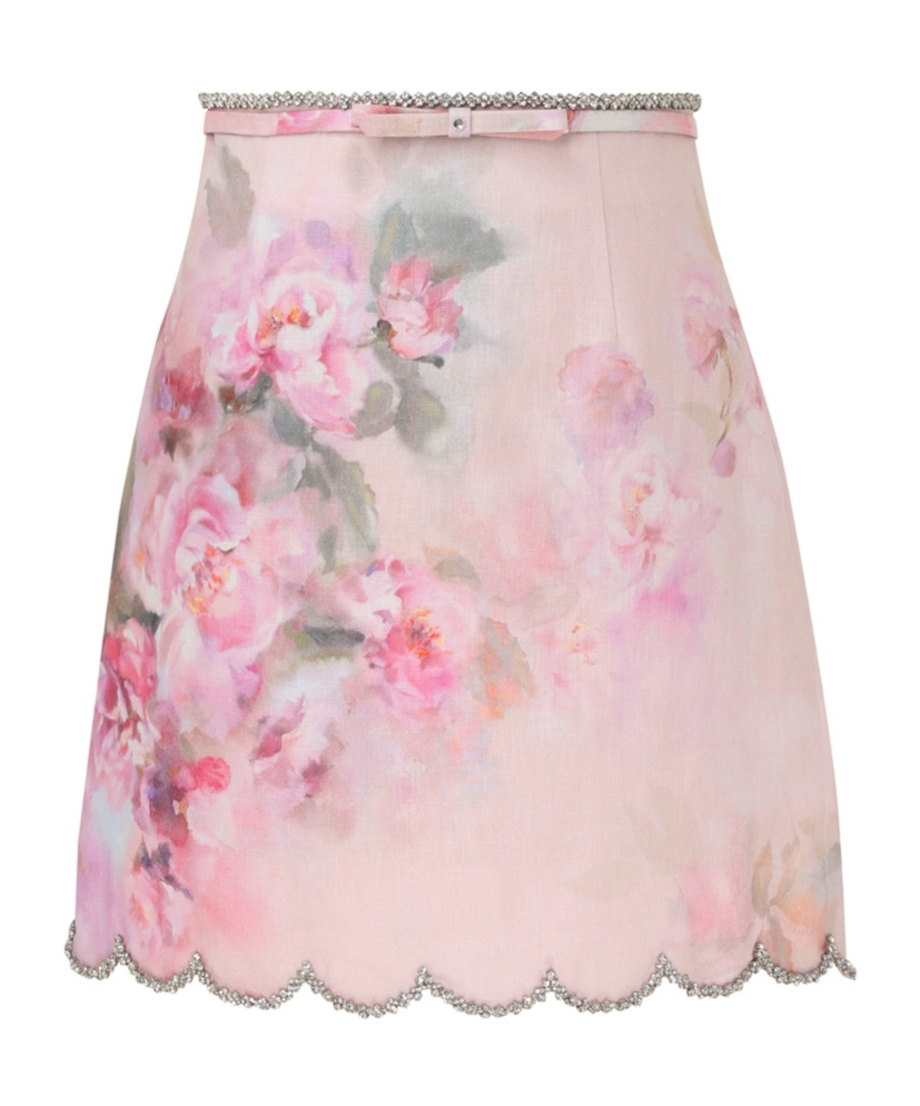 Zimmermann Delicate Floral Print Skirt With Scalloped Hemline In Pink
