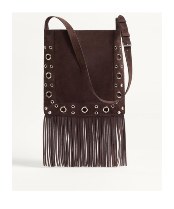 Valentino Fringed Eyelet-embellished Suede Shoulder Bag In Brown