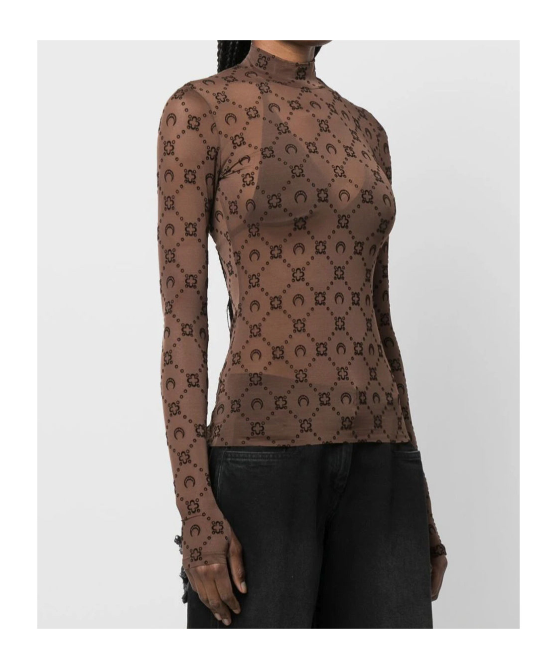 Marine Serre Womens Moonogram-flocked High-neck Mesh Top Bk99 Black In Black
