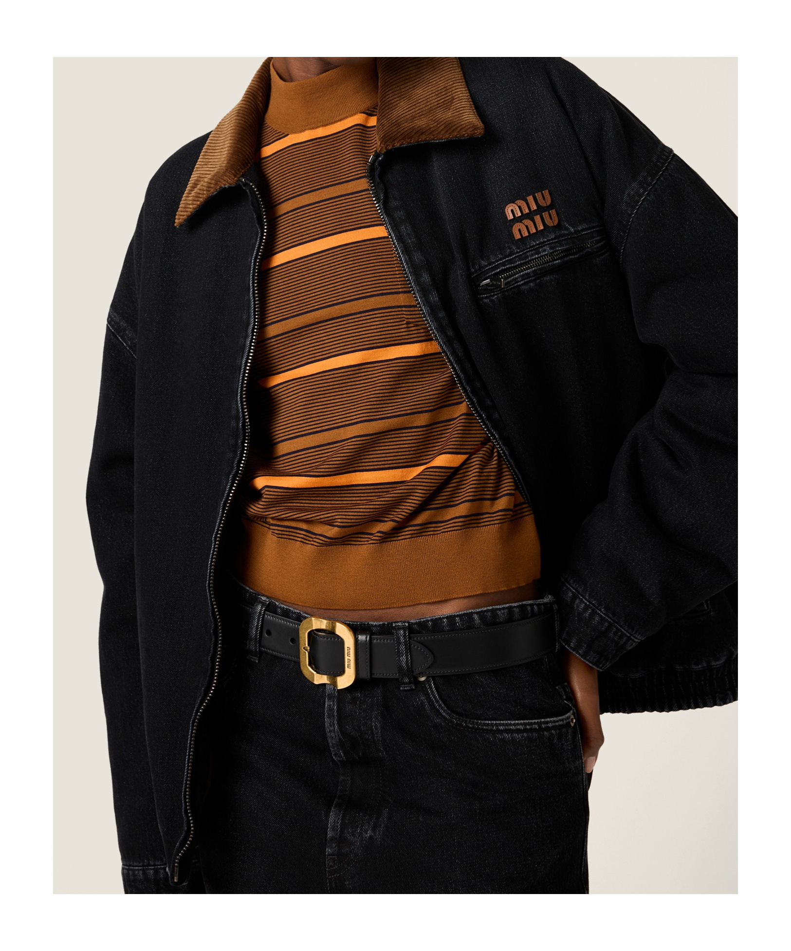 Miu Miu Logo-patch Zipped Denim Padded Jacket In Black