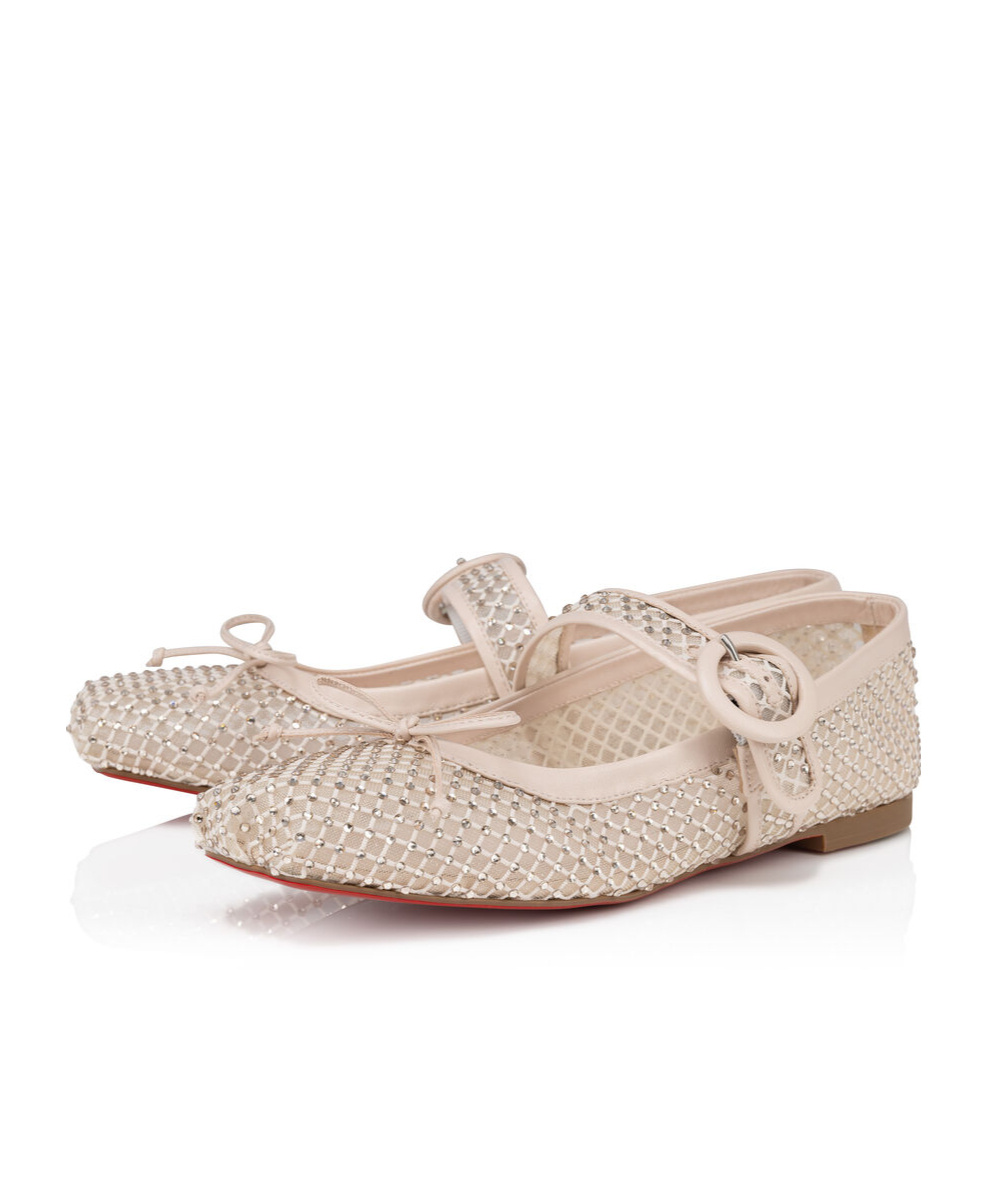 Christian Louboutin Mamastrapitna Crystal Embellished Mesh Flat In Nude