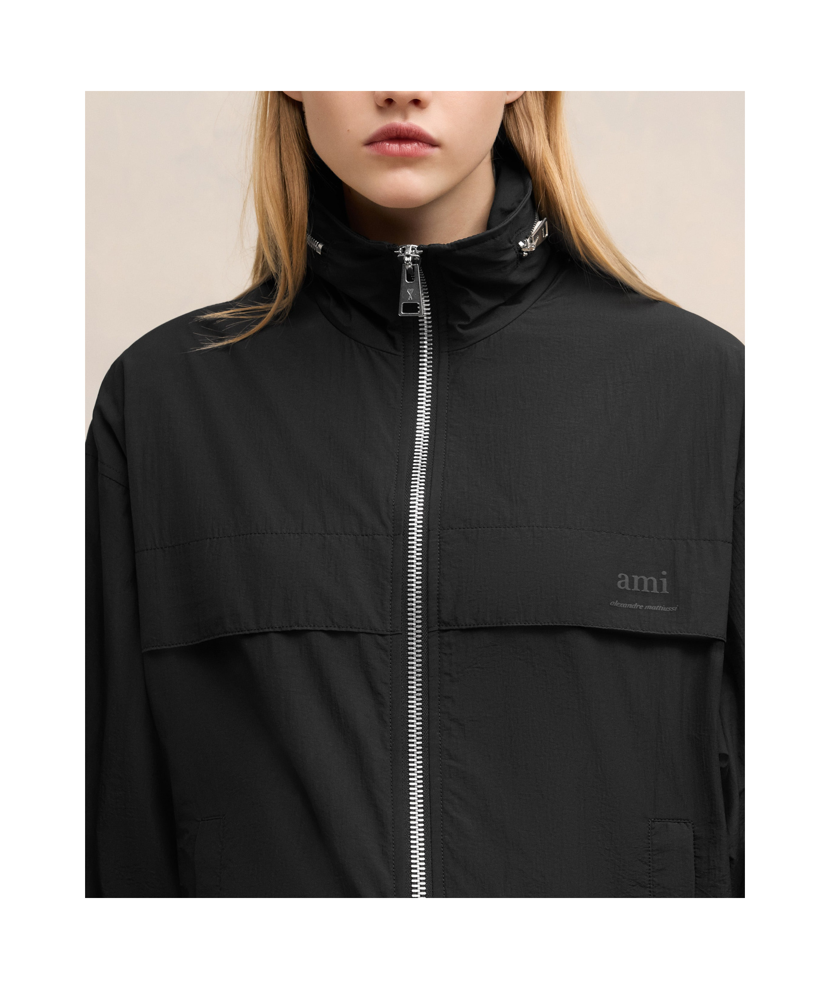Ami Alexandre Mattiussi Logo-print Zip-up Windbreaker In Black
