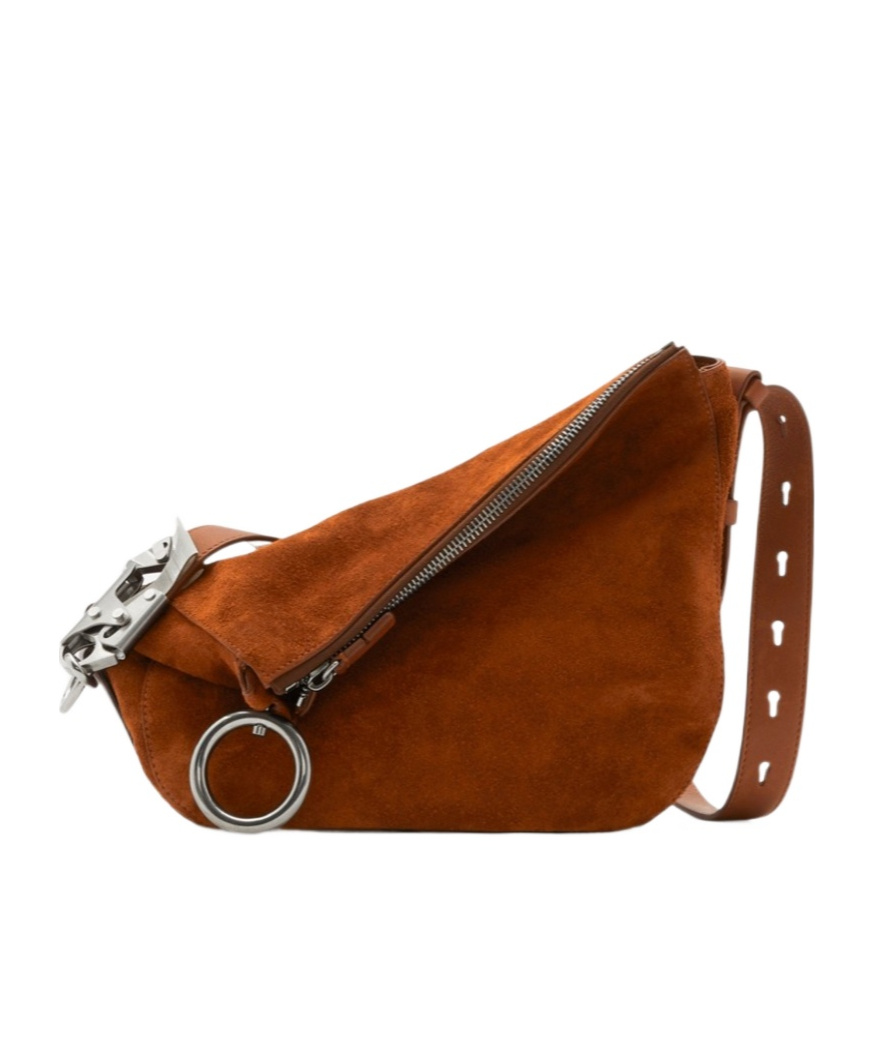 Burberry Asymmetric-design Suede Shoulder Bag In Brown