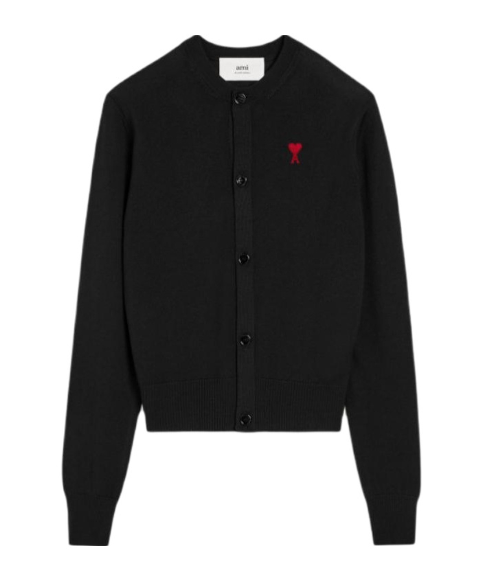 Shop Ami Alexandre Mattiussi Ami Logo Embroidered Cardigan In Black