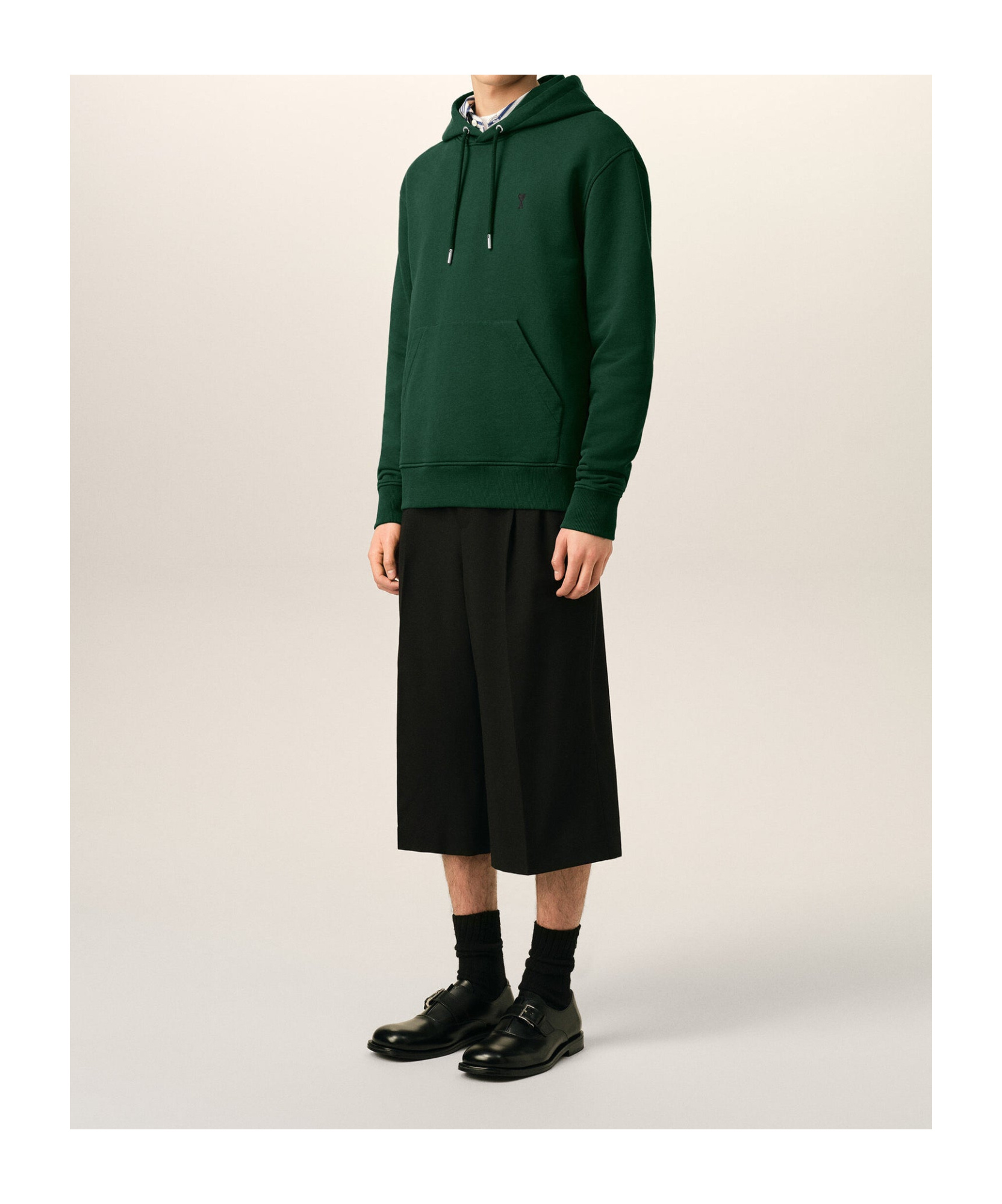 Ami Alexandre Mattiussi Deep Green Pullover Hoodie With Adjustable Drawstring In Green