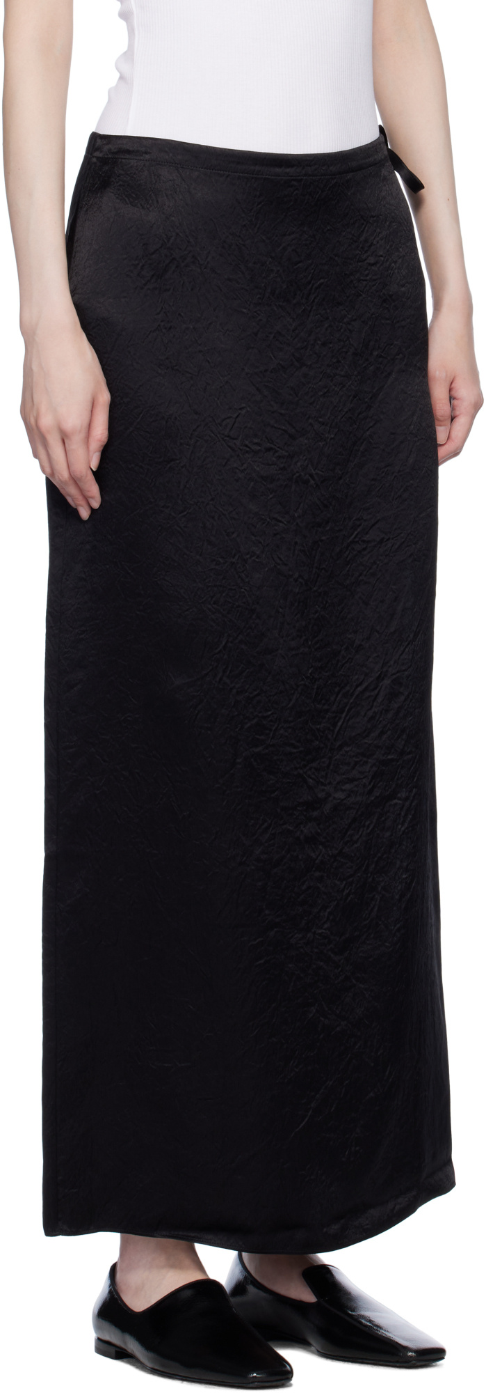 Filippa K Black Crinkled Pencil Maxi Skirt