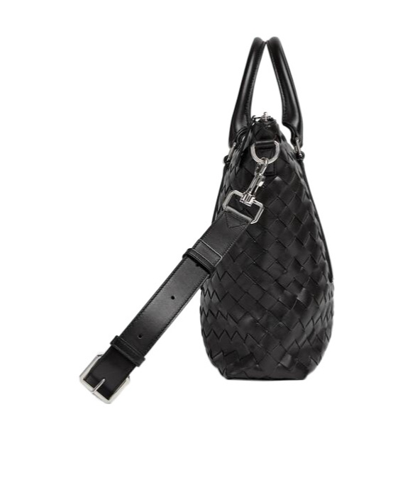 Bottega Veneta Intreciato Woven Soft Shoulder Bag In Black