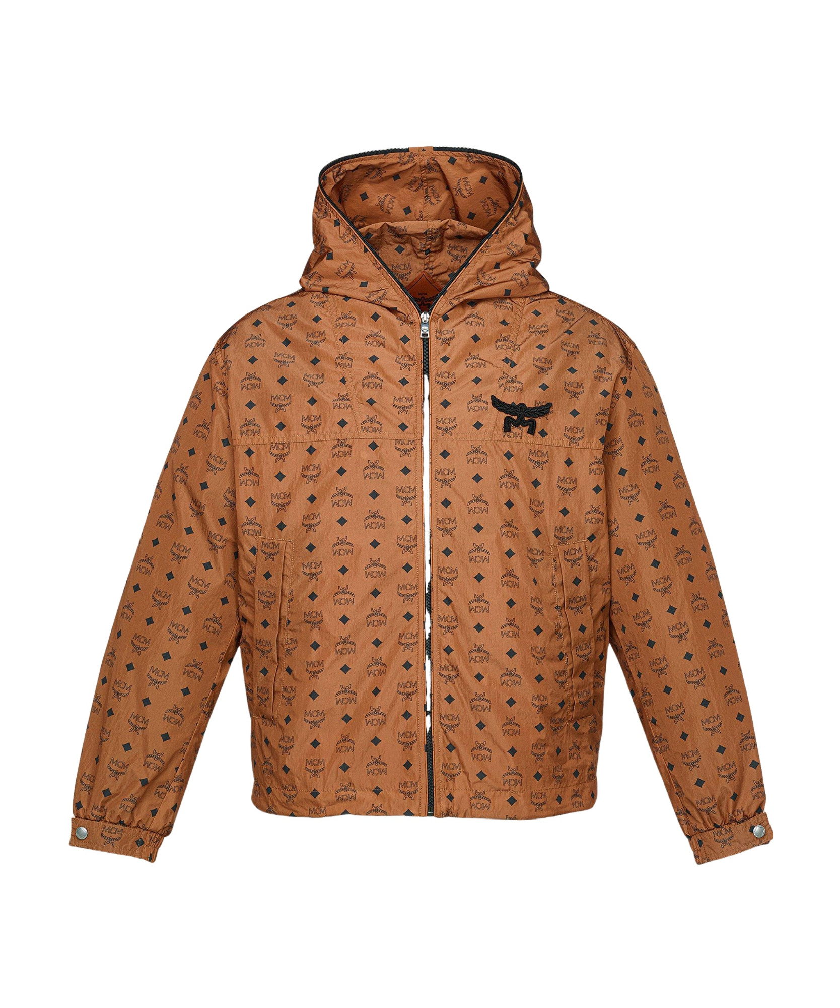 Mcm Monogram-printed Zipped Hooded Jacket In Brown