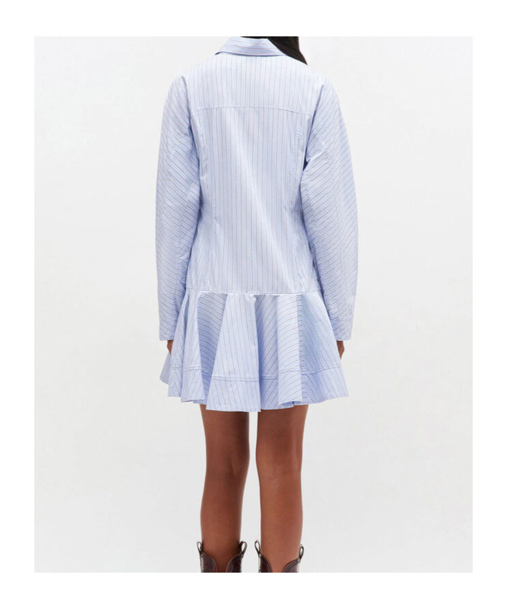Ganni Striped Cotton Shirt Dress In Blue