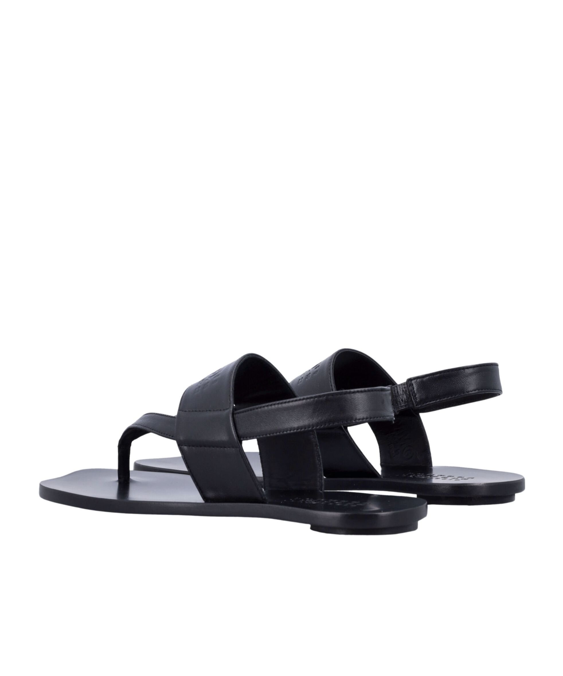 Shop Mm6 Maison Margiela Logo-debossed Leather Sandals In Black