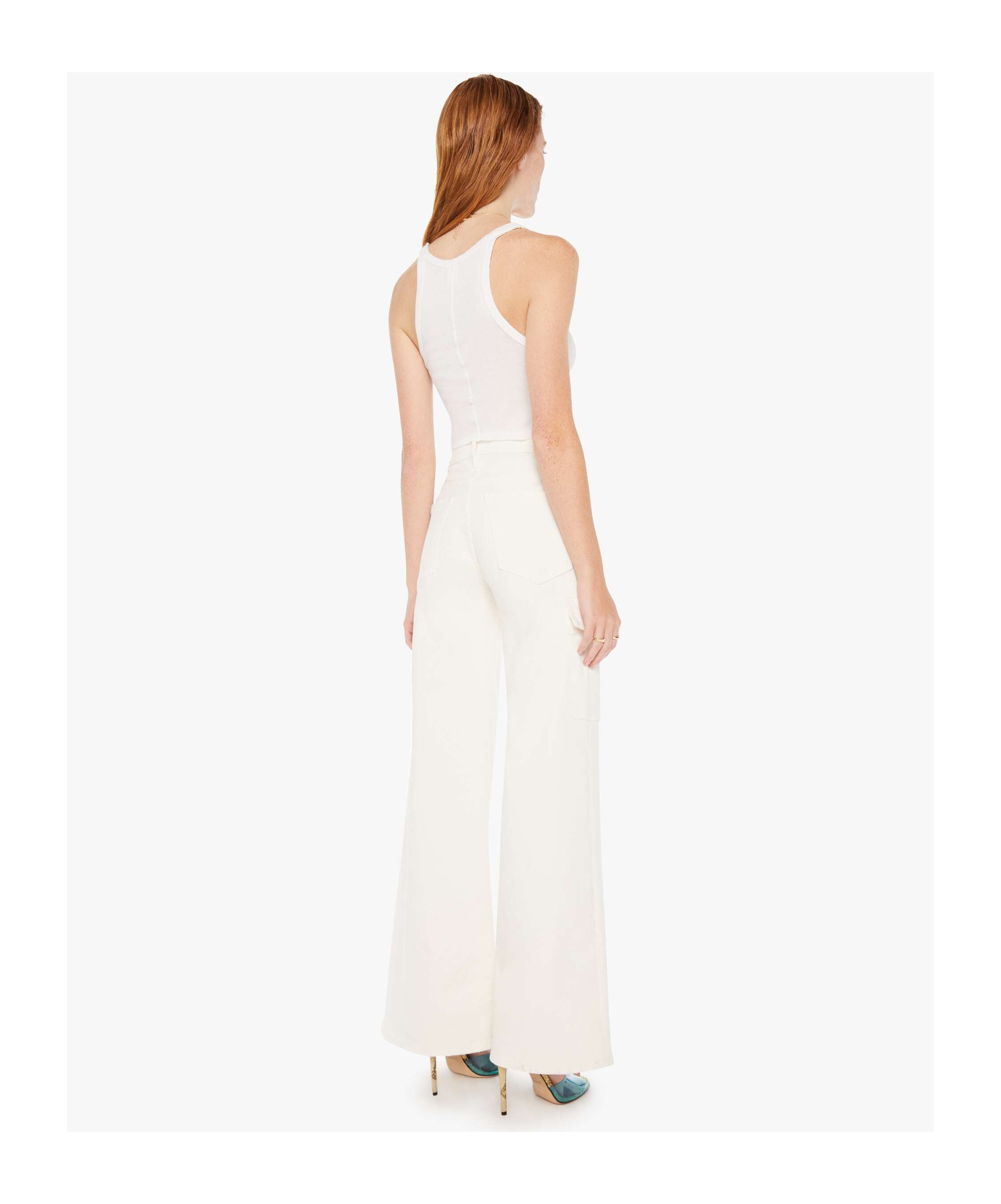 Mother Twister Skimp High-rise Pants Flared Leg Pants In Cream Puffs In White