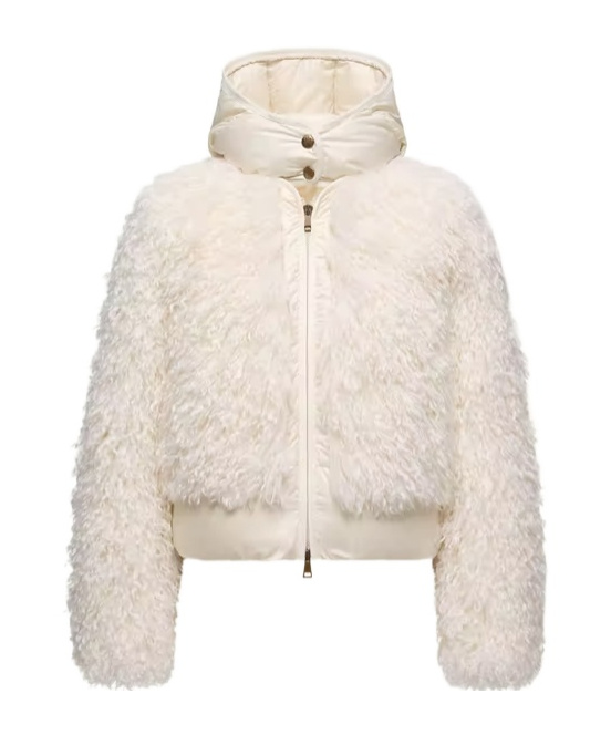 Moncler Vigiers Teddy Hooded Short Down Jacket In White