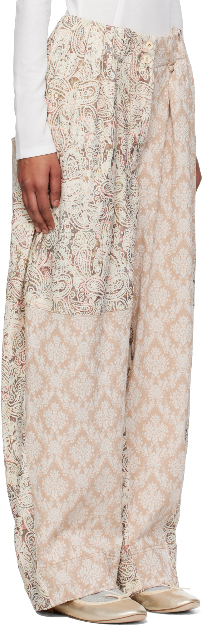 Open Yy Paisley Pleated Trousers In Neutral