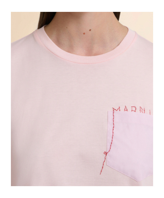 Marni Embroidered Cotton-jersey And Poplin T-shirt In Pink