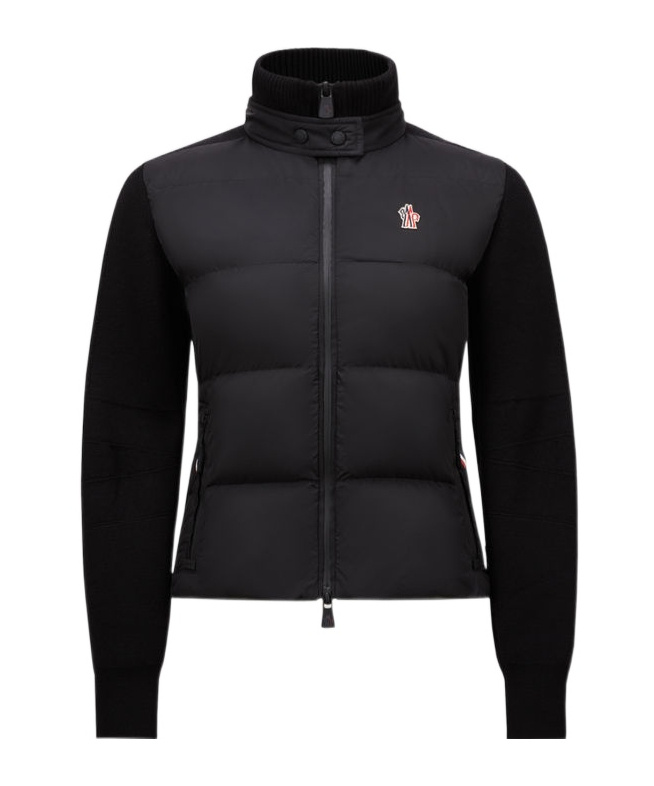 Moncler Grenoble Black Turtleneck Cardigna With Logo Application In Tech Fabric Woman In Black