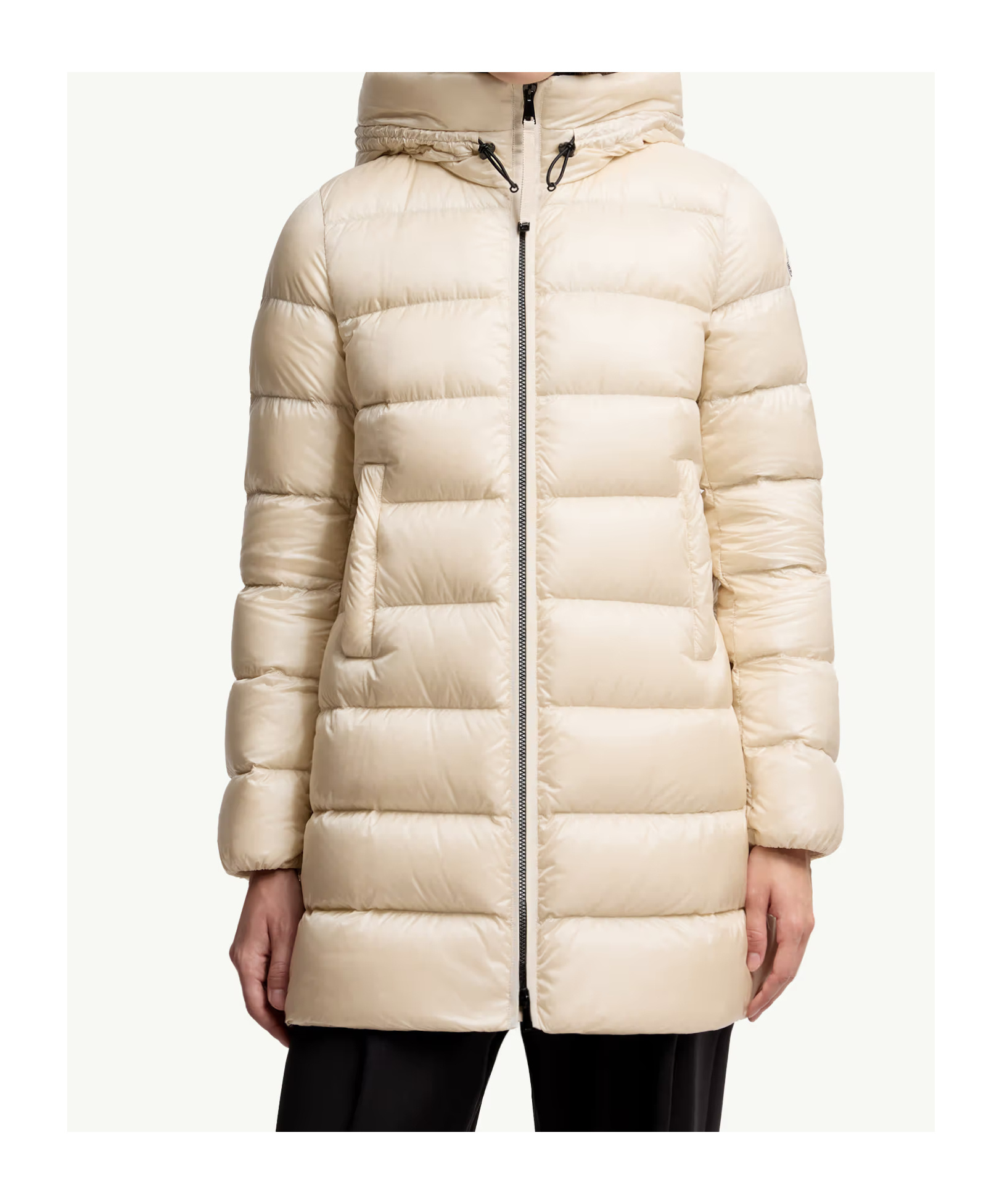 Moncler Suyenne Hooded Mid-length Down Jacket In Neutral