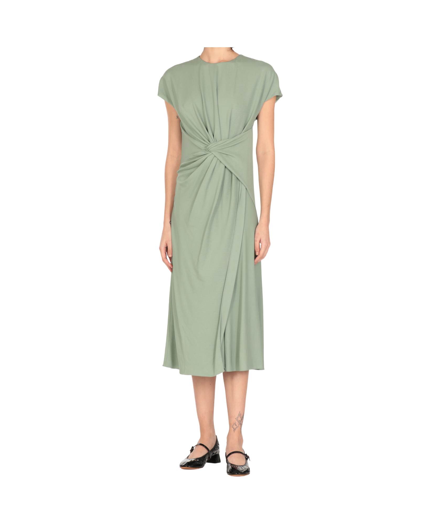 Lanvin Green Robe Viscose Midi Dress In Gray
