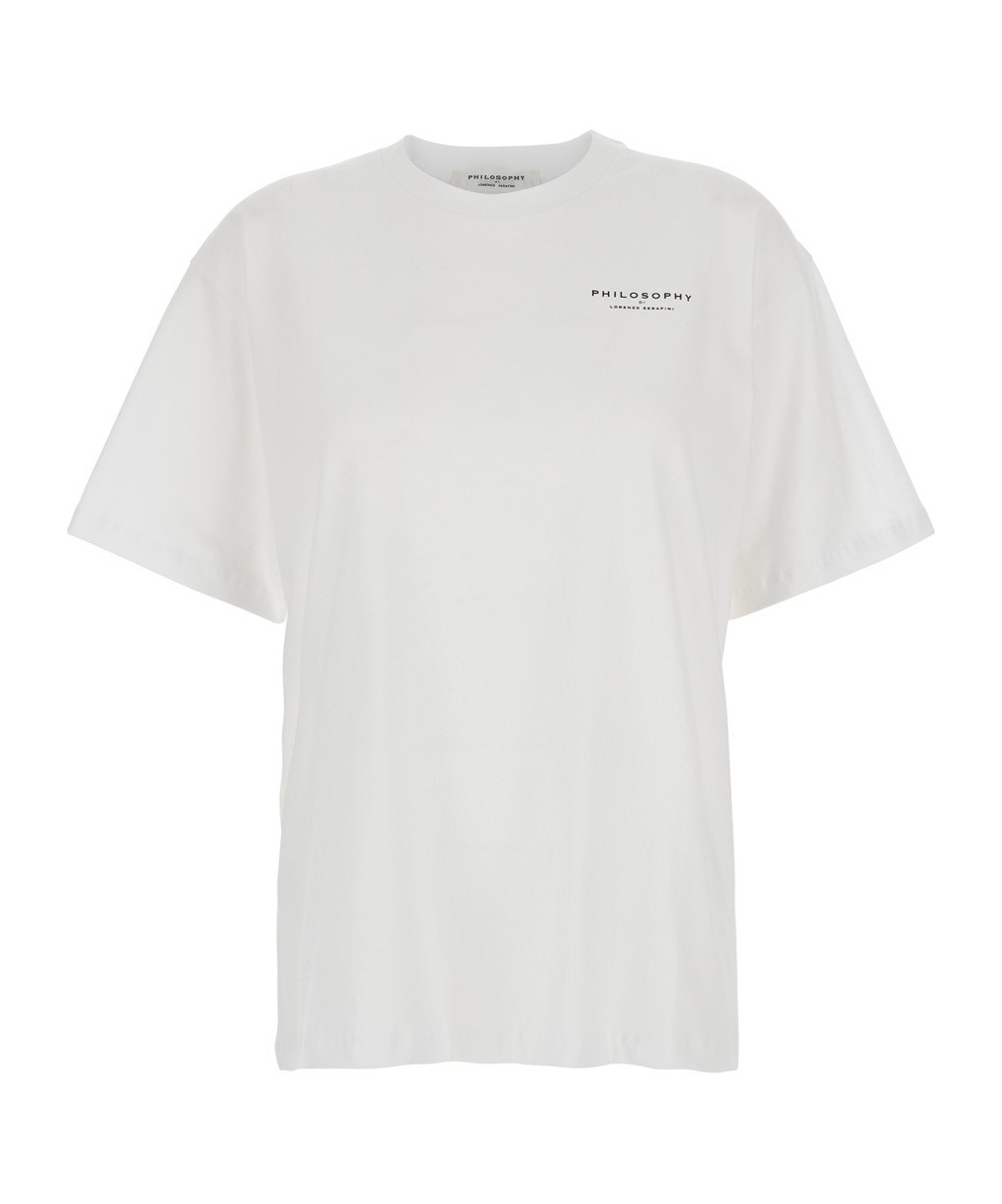 Philosophy Di Lorenzo Serafini White T-shirt With Maxi Logo Printed On The Back In Cotton Woman In White