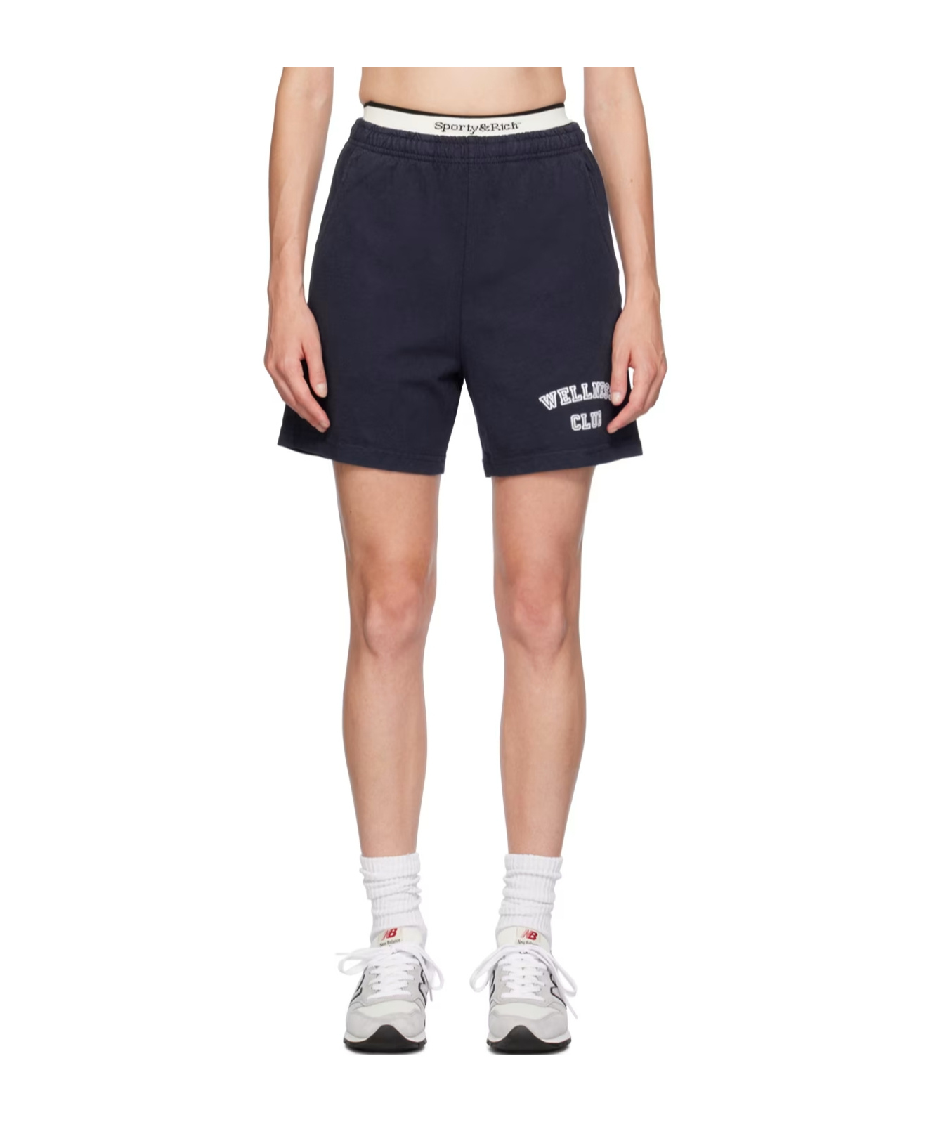 Sporty And Rich Elastic Waist Shorts In Navy Blue