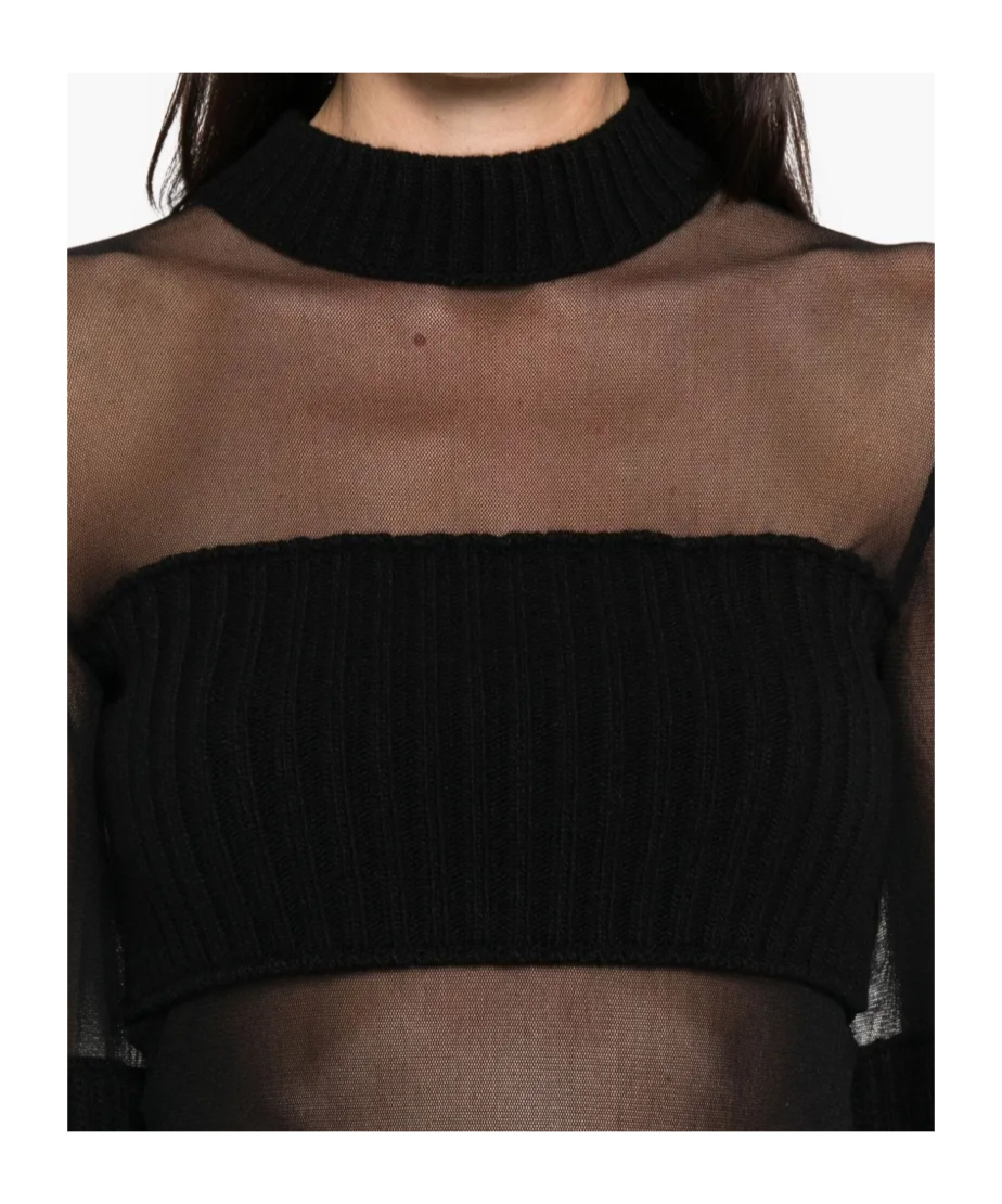 Jean Paul Gaultier Lambswool Ribbed Mesh Cut Out Sweater In Black