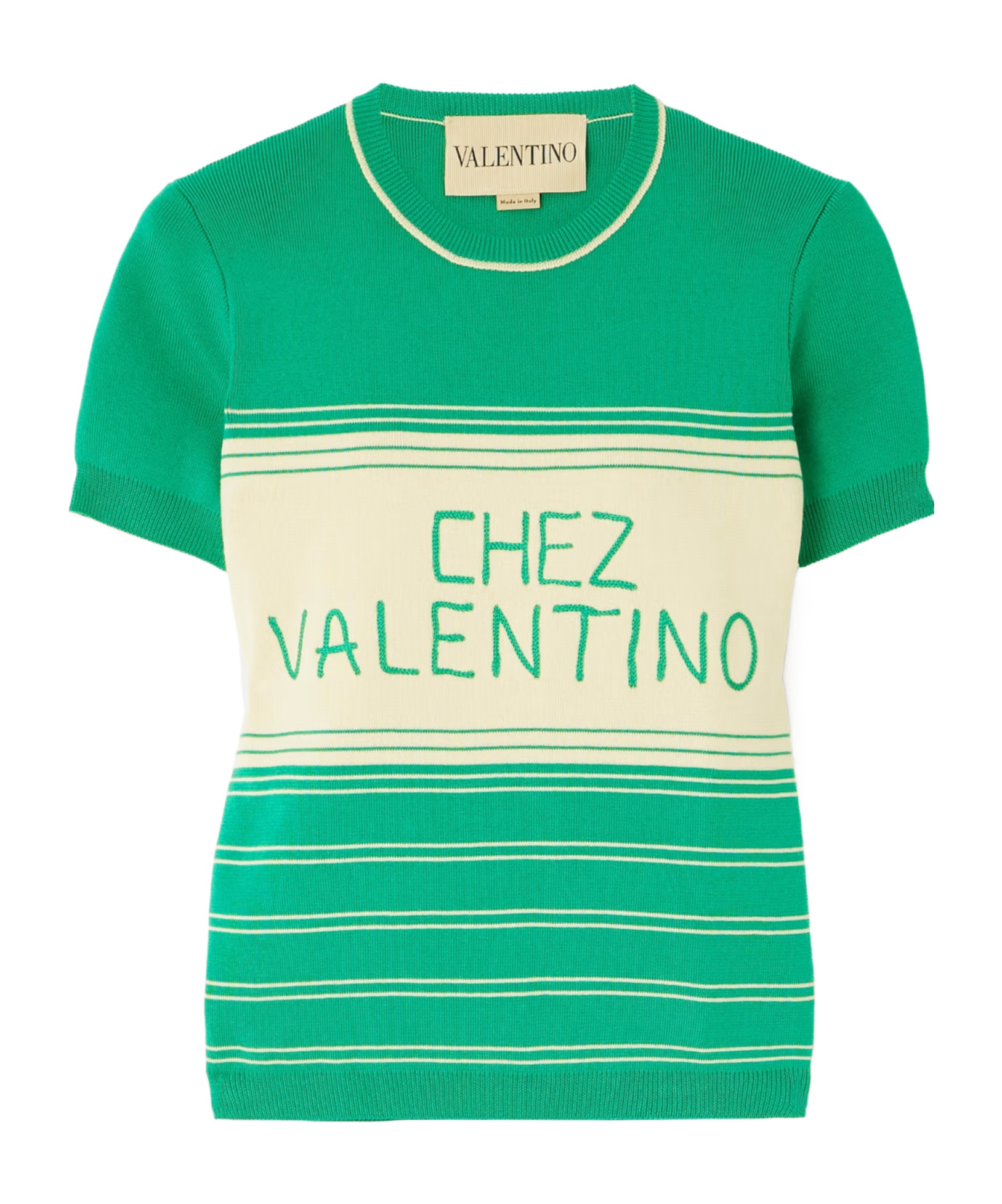 Valentino Cotton Sweater With Crew Neck And Stripes In Green