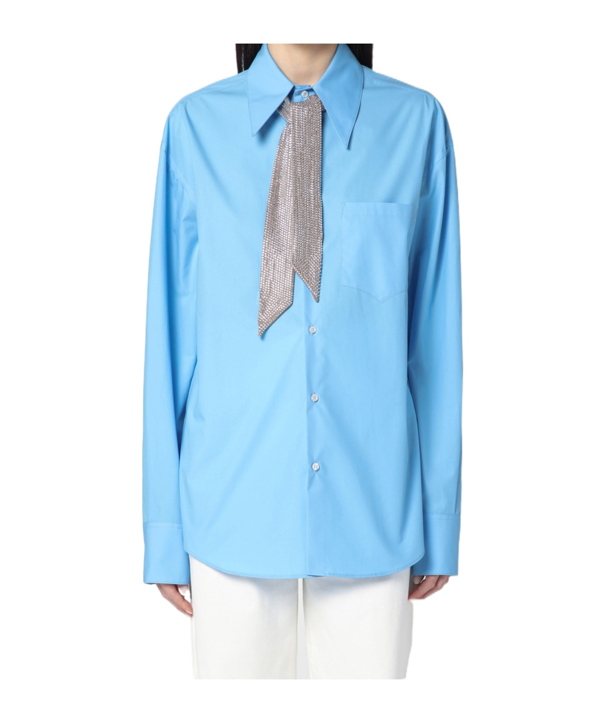Giuseppe Di Morabito Rhinestone Scarf Buttoned Shirt In Blue