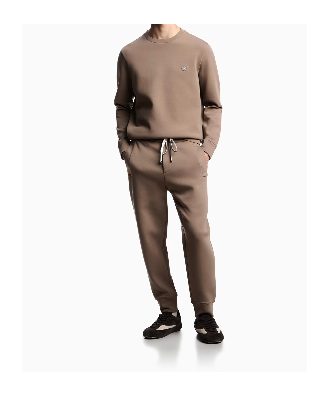 Emporio Armani Double-jersey Sweatshirt With Micro Logo Patch In Brown