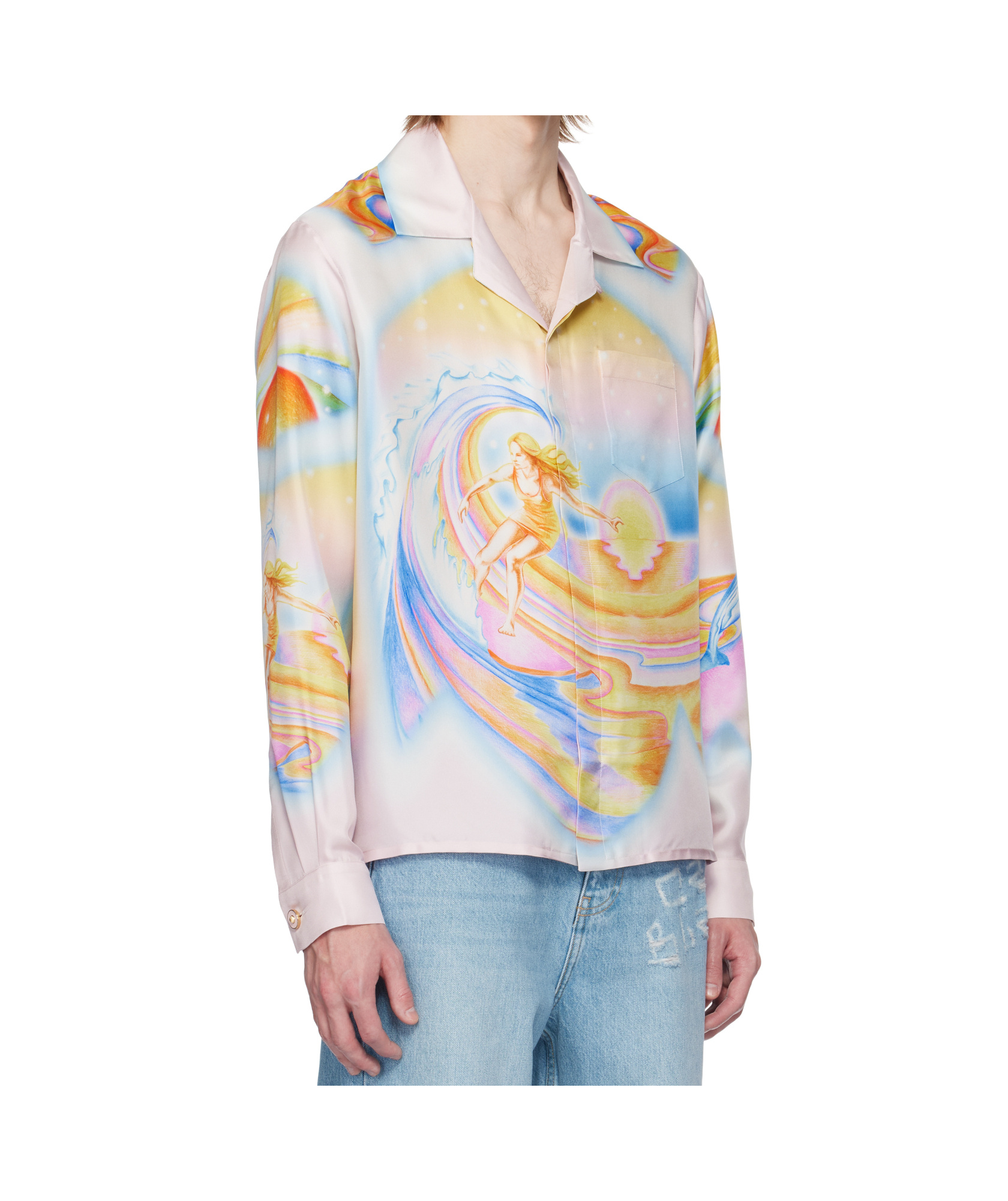 Casablanca Printed Swim Open Collar Shirt In White