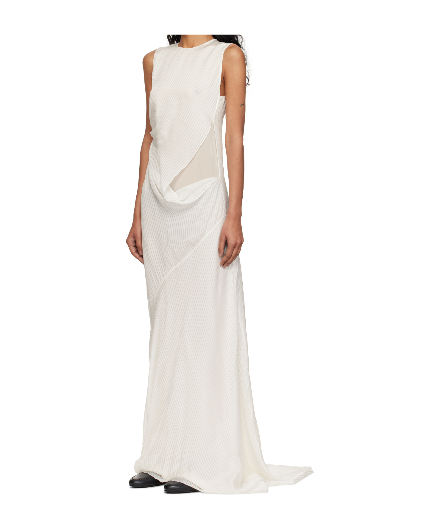 Ann Demeulemeester Off-white Leah Long Asymmetric Sleeveless Maxi Dress In White