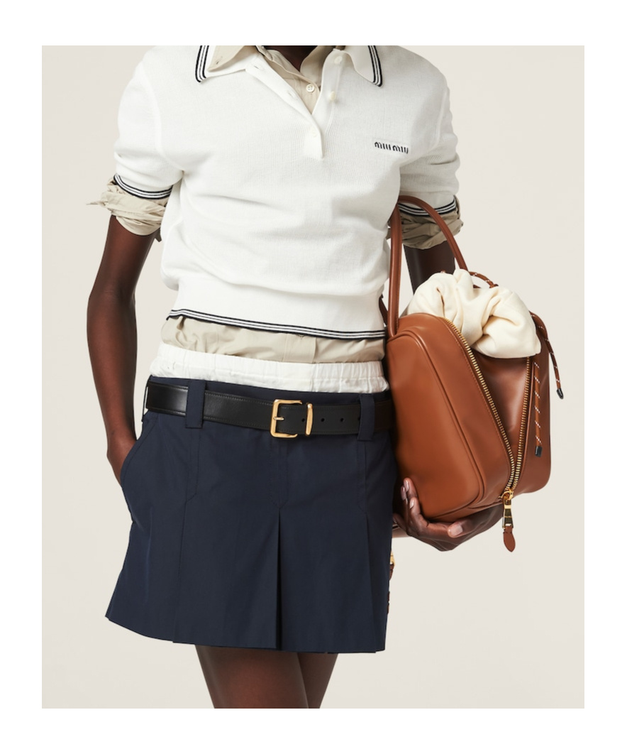 Shop Miu Miu Panama Cotton Miniskirt In Black