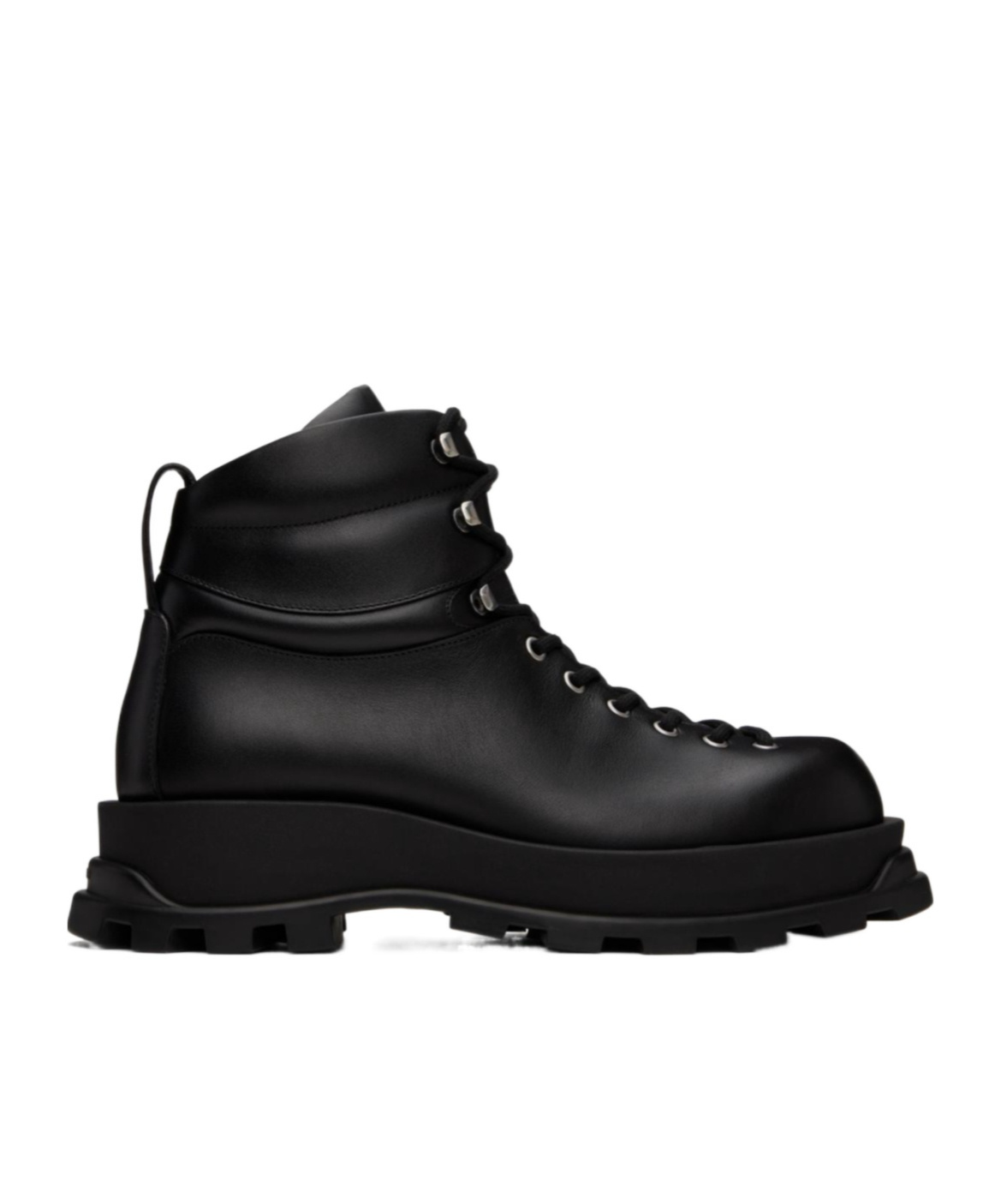 Jil Sander Lace-up Leather Ankle Boots In Black