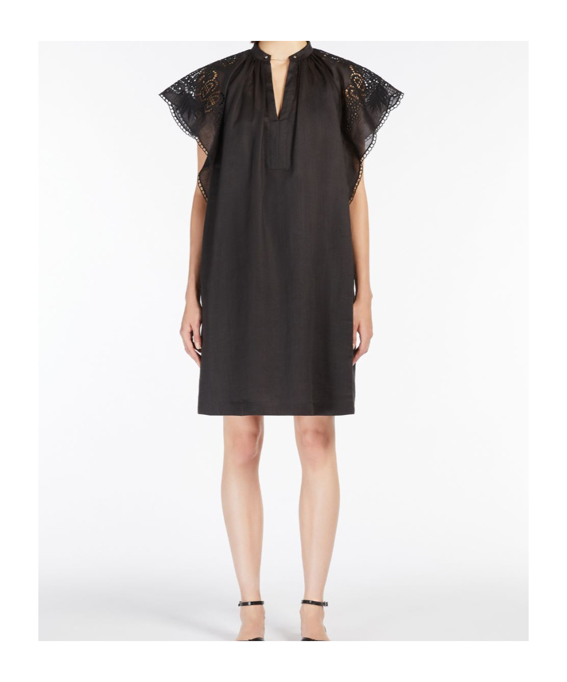 Max Mara Astor Short Dress In Ramie Canvas In Black