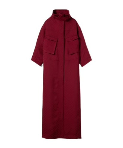 Gucci Bordeaux Coat With Adjustable Stand-up Collar And Drawstring Waist In Gg Canvas Woman In Red
