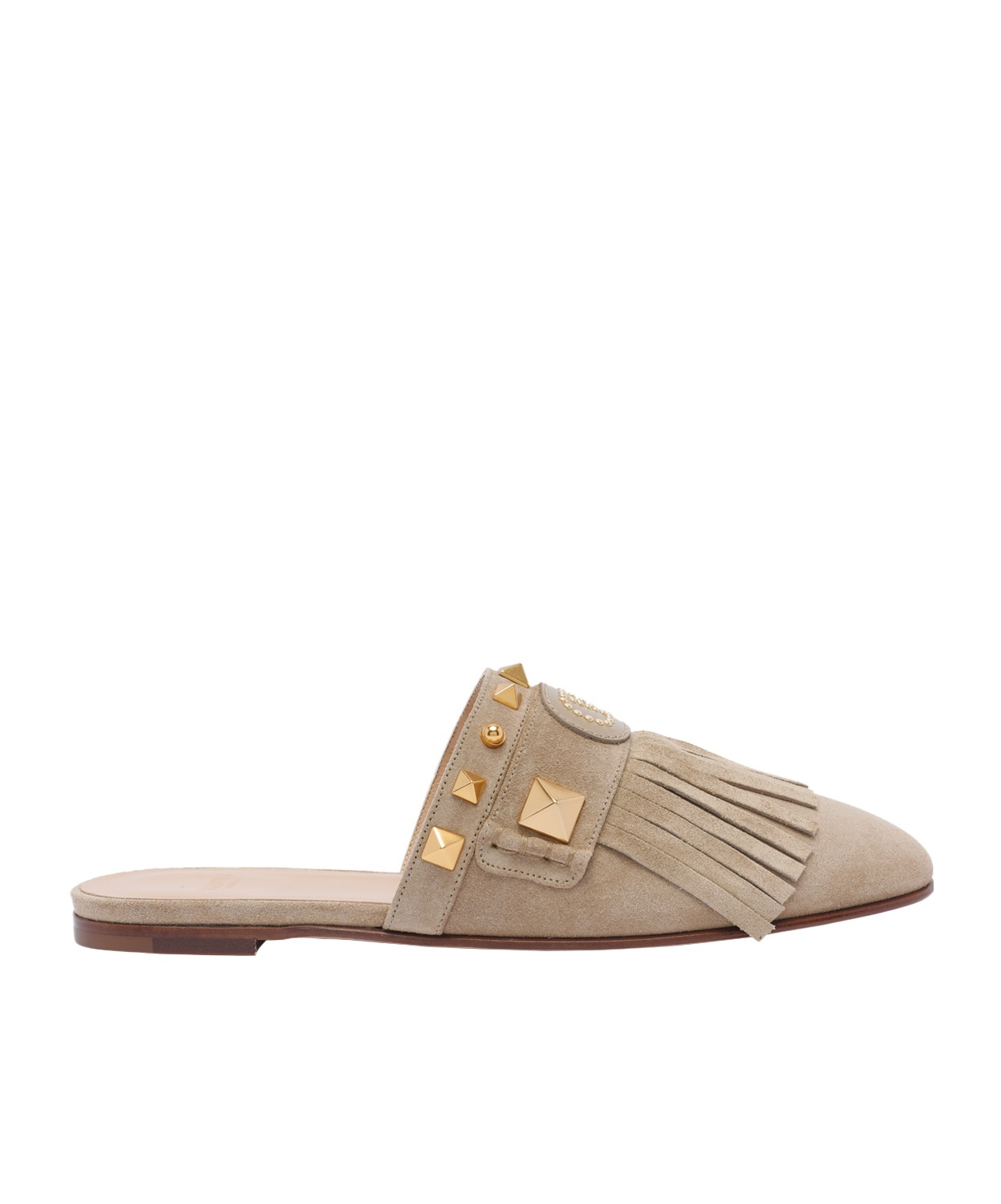 Valentino Garavani Rockstud Fringed Detailed Mules In Nude