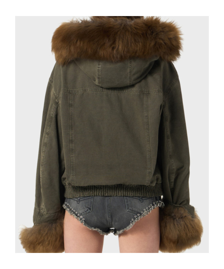 Blumarine Green Jacket With Removable Fur Details In Cotton Woman In Green