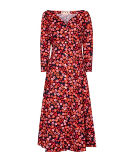 Marni Floral Cotton Midi Dress In Multi