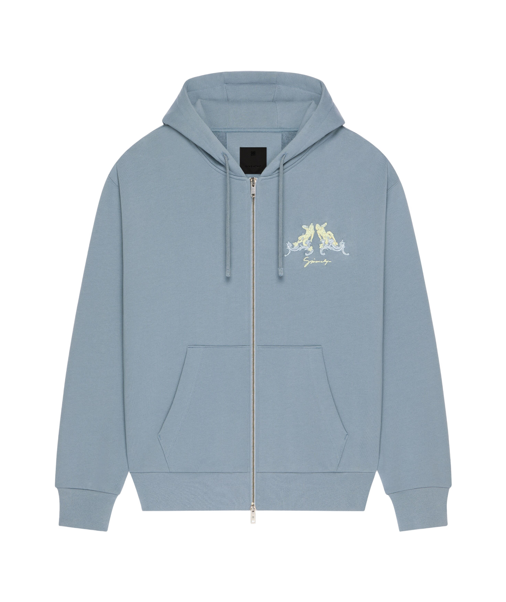 Givenchy Zipped Hoodie In Fleece With Hubert Objects Embroidery In Blue