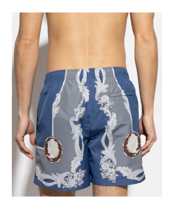 Versace Medusa Cameo Silk Bermuda Shorts In Blue