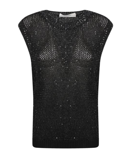 Golden Goose Sleeveless Top Round Neck Sequin Embellishments In Black