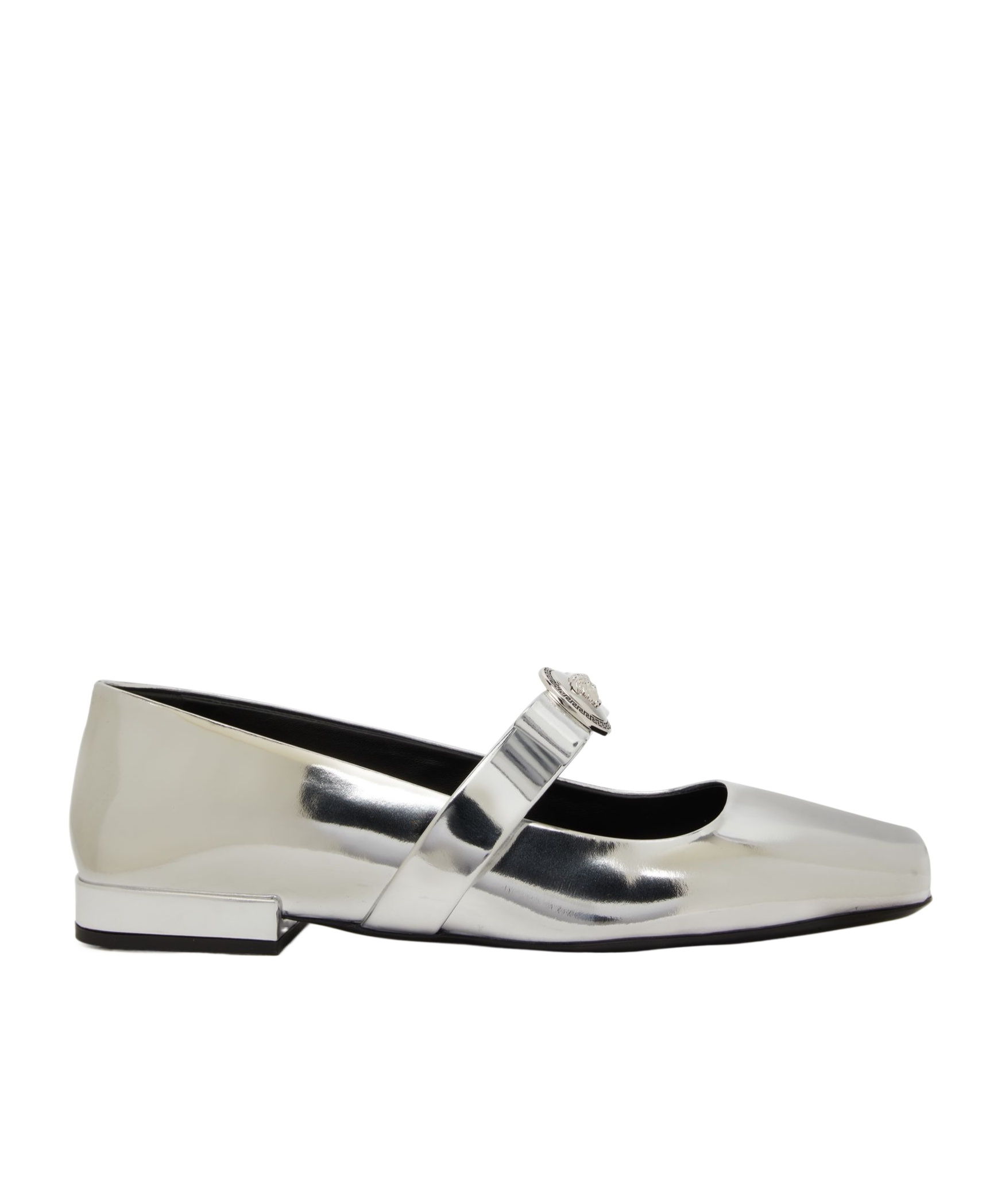Versace Gianni Ribbon Open-toed Ballet Shoes In Silver