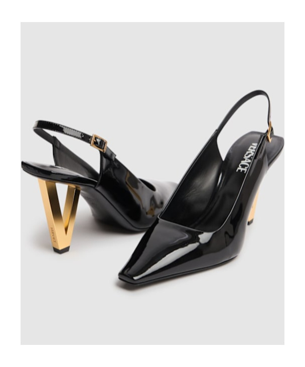Versace Black V2025 Patent Slingback 85 Mm Heels