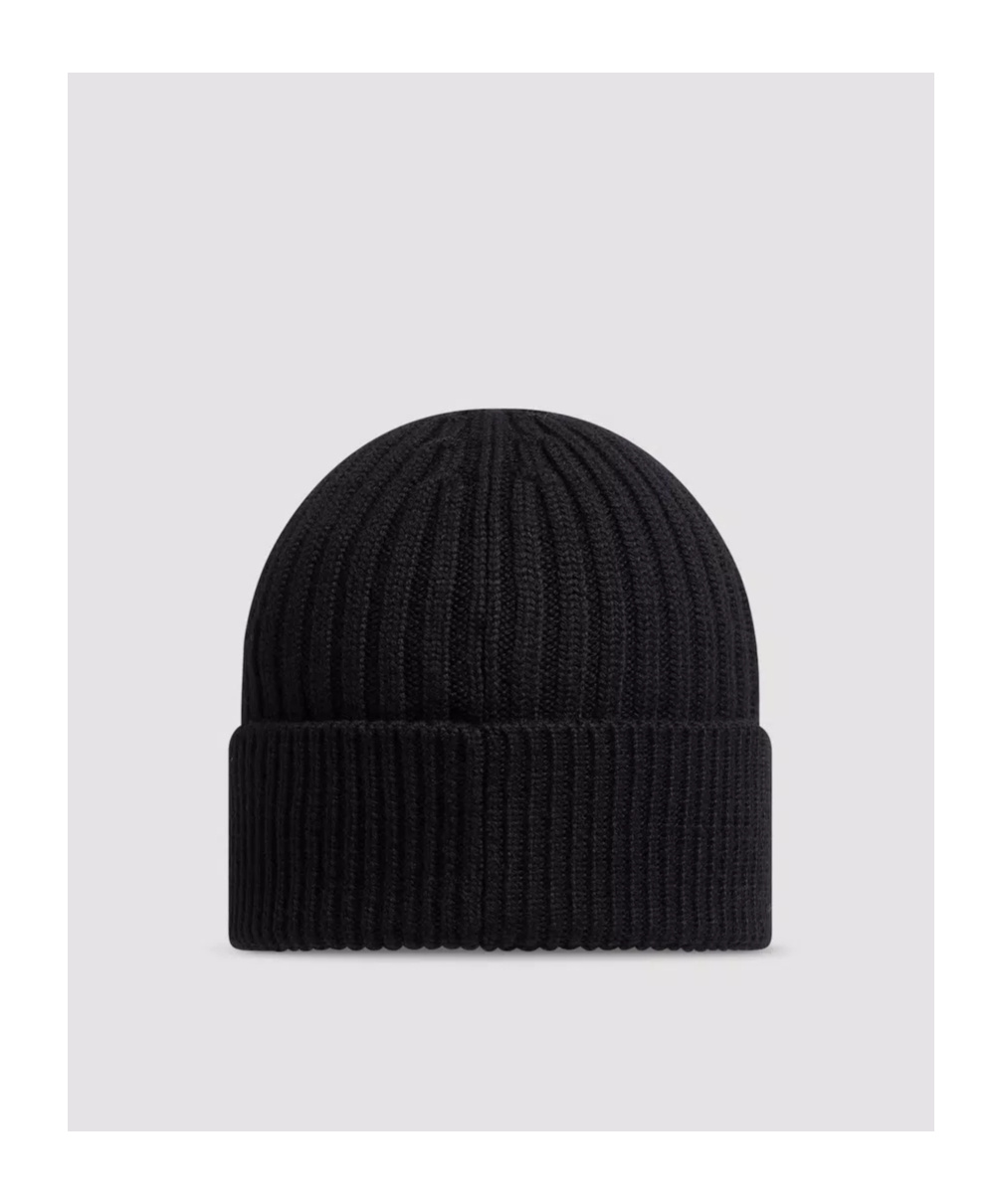 Moncler Ribbed Knit Wool Beanie In Black