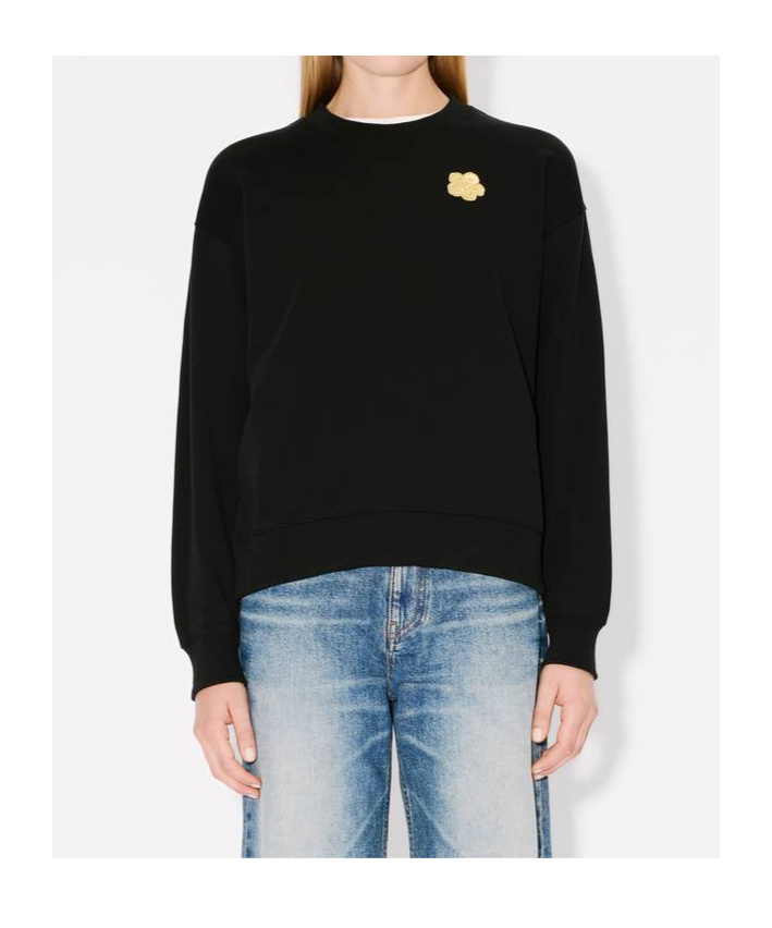 Kenzo Round-collar Long-sleeve Hoodie In Black