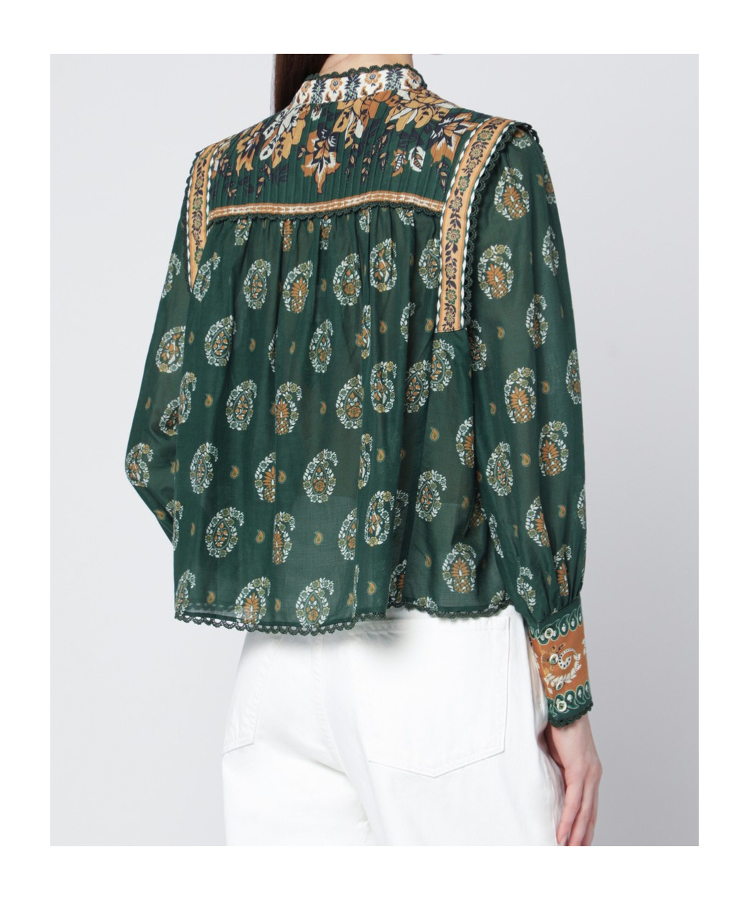 Farm Rio Tayla Buttondown Long-sleeve Blouse In Green