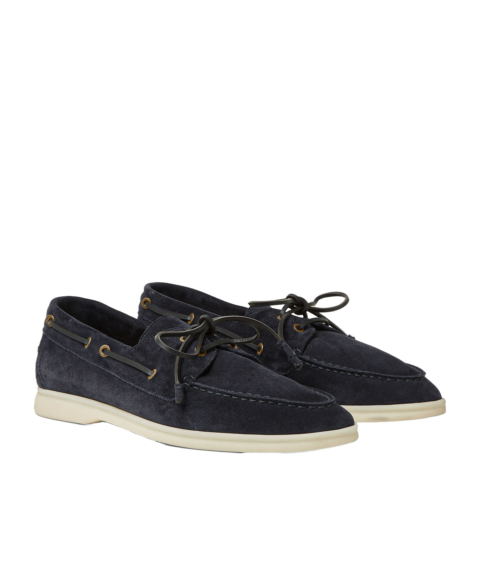 Loro Piana Suede Loafers With Rubber Sole And Metal Eyelets In Blue