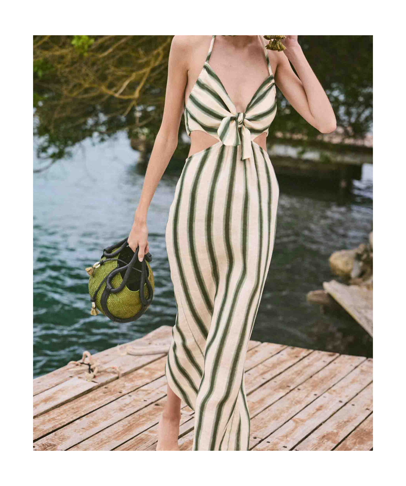 Shop Johanna Ortiz Striped Dress In Nude
