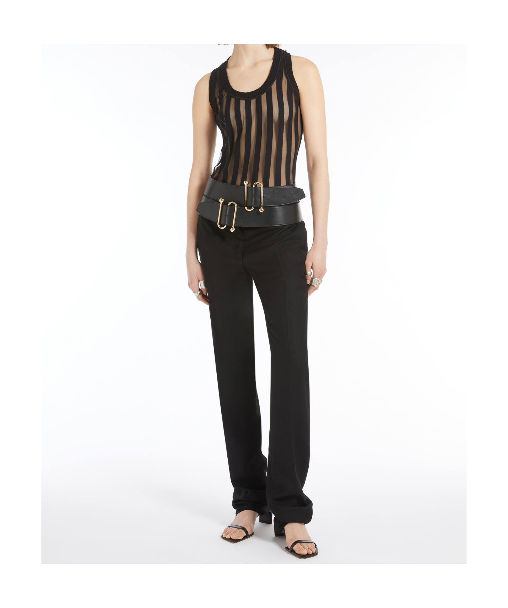 Sportmax Edam Sheer Striped Bodysuit In Black